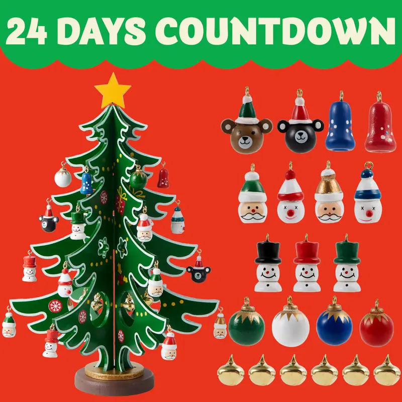 24 Days Countdown Calendar with Christmas Tree 24 PCS Ornaments