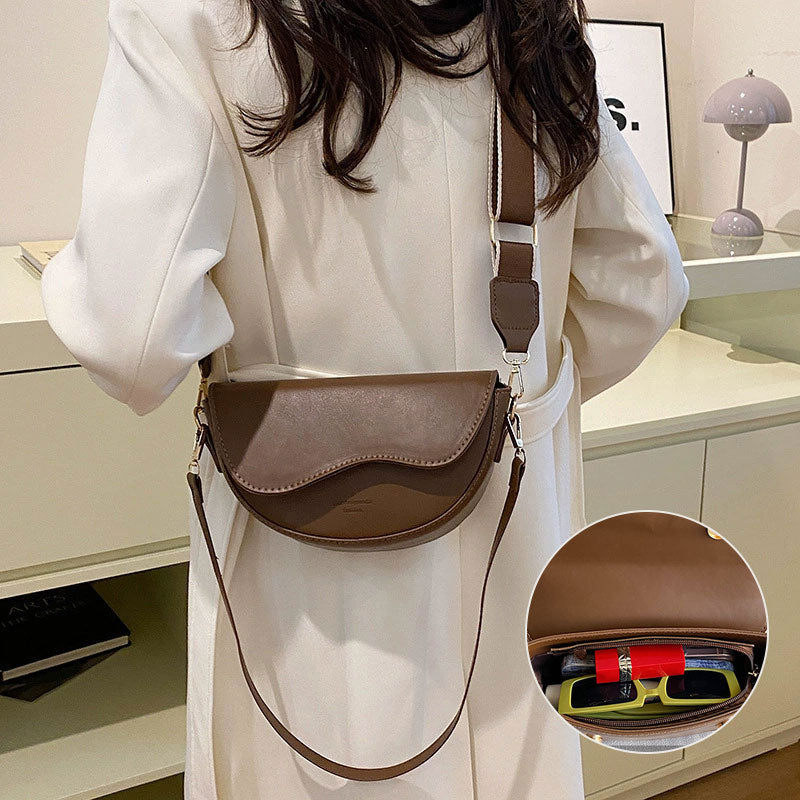 Women’s Fashion Saddle Crossbody Bag with Wide Strap
