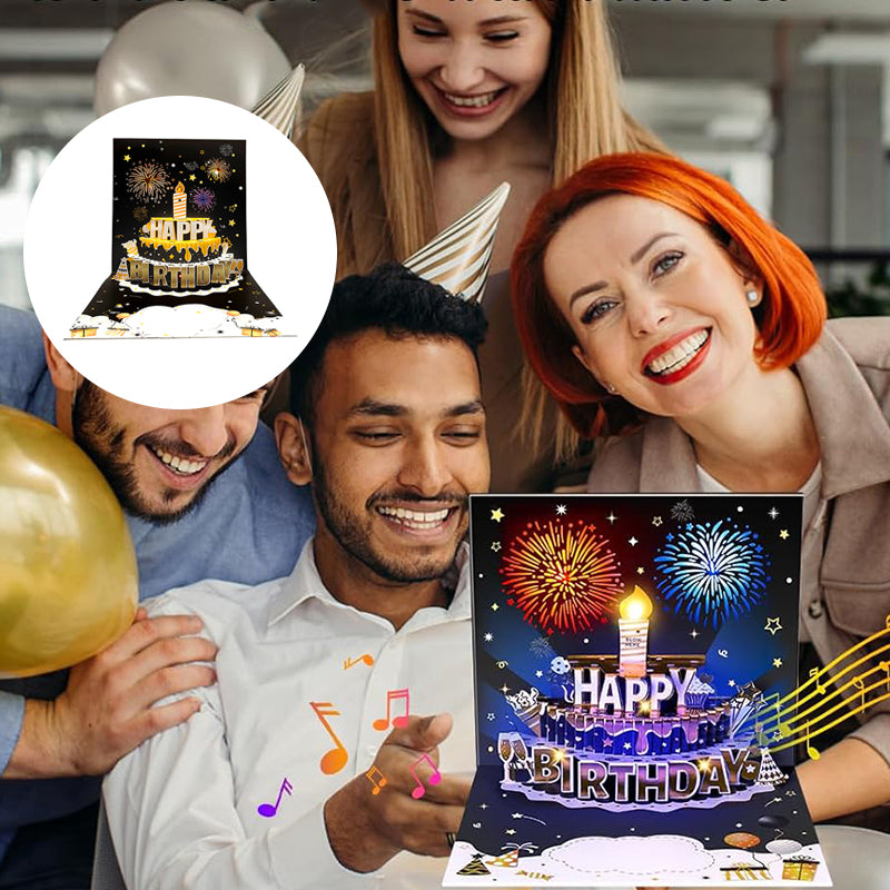 Fireworks Pop Up Cake Light and Music DIY Age Birthday Cards