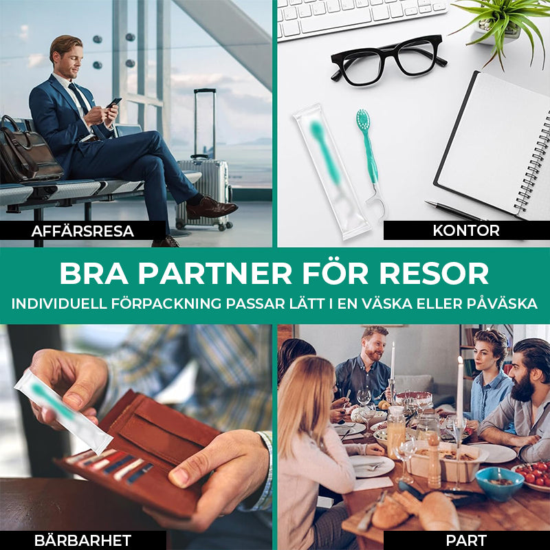 Minitandborste 5 i 1 verktyg (tandkräm + tandtråd + plocka + tungskrapa) Bärbar reseset