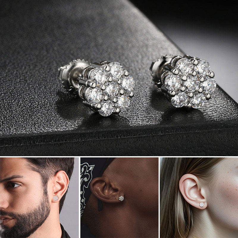 Diamond Flower Earrings-Pair