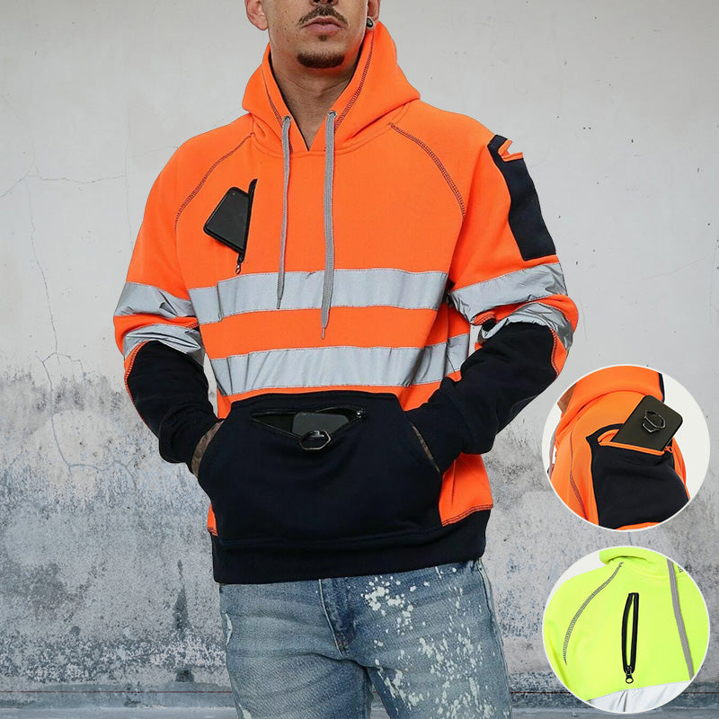 High Visibility Jacket Zips Hoodie Work Zip Hooded Top SweatShirts