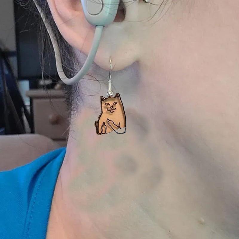 Funny Middle Finger Cat Earrings