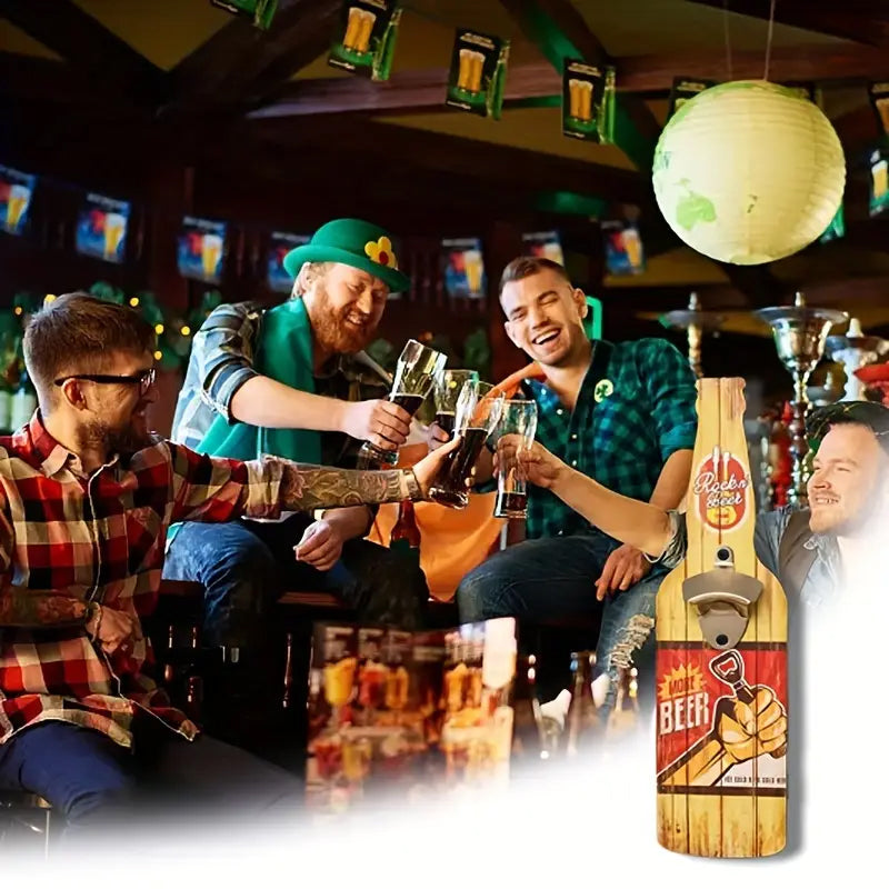 Wall-Mounted Vintage Bottle Opener with Custom Wood Sign