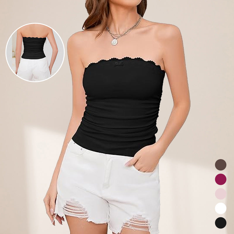 Women's Contrast Lace Bow Decor Crop Tube Top
