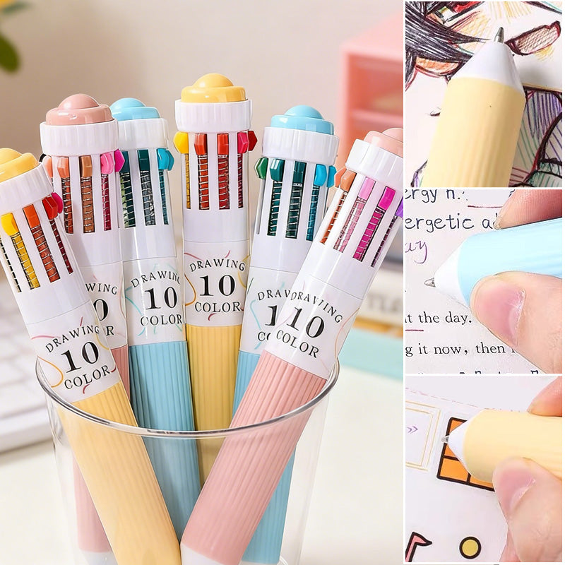 6-Pack Multicolor Pens – 10-in-1 Colored Ballpoint Pen Set