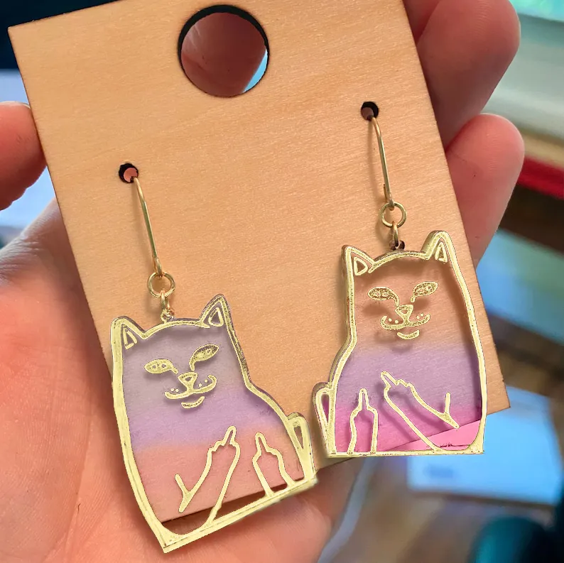 Funny Middle Finger Cat Earrings