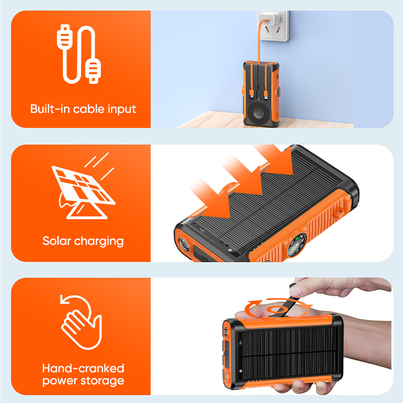 20000mAh Built in Hand Crank and 3 Cables 15W Fast Charging Power Bank