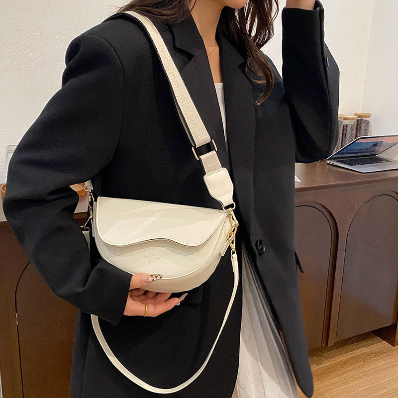 Women’s Fashion Saddle Crossbody Bag with Wide Strap
