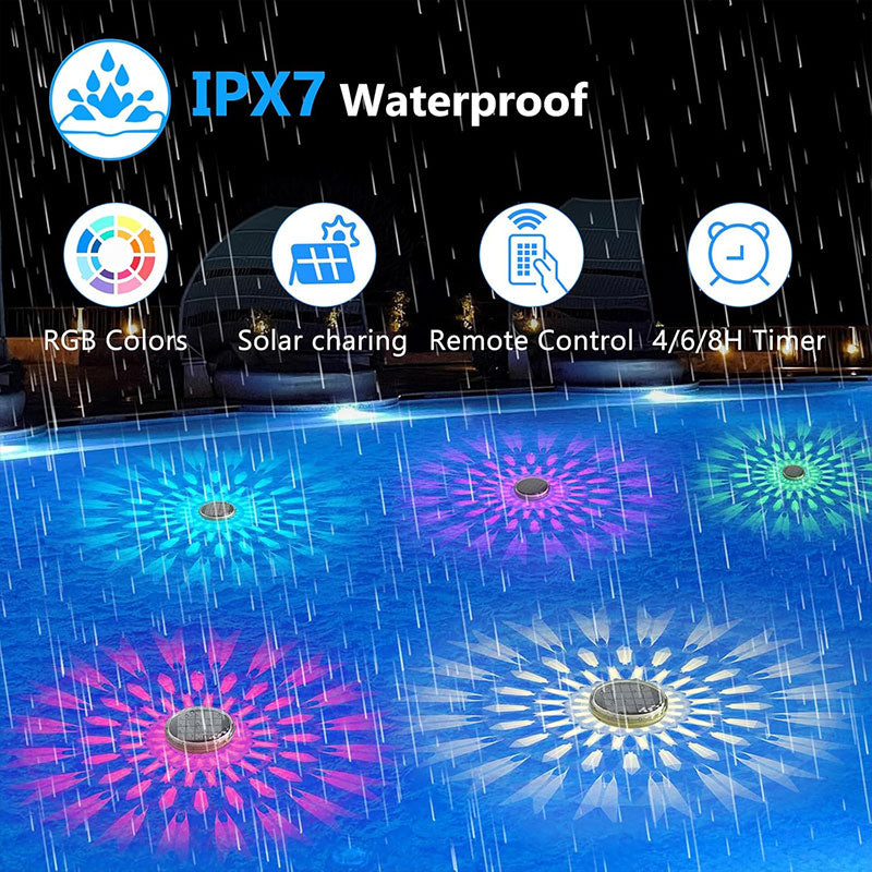 2 PCS - Timer Function Solar-Powered Pool Light with 3 Brightness Levels & 9 Colors