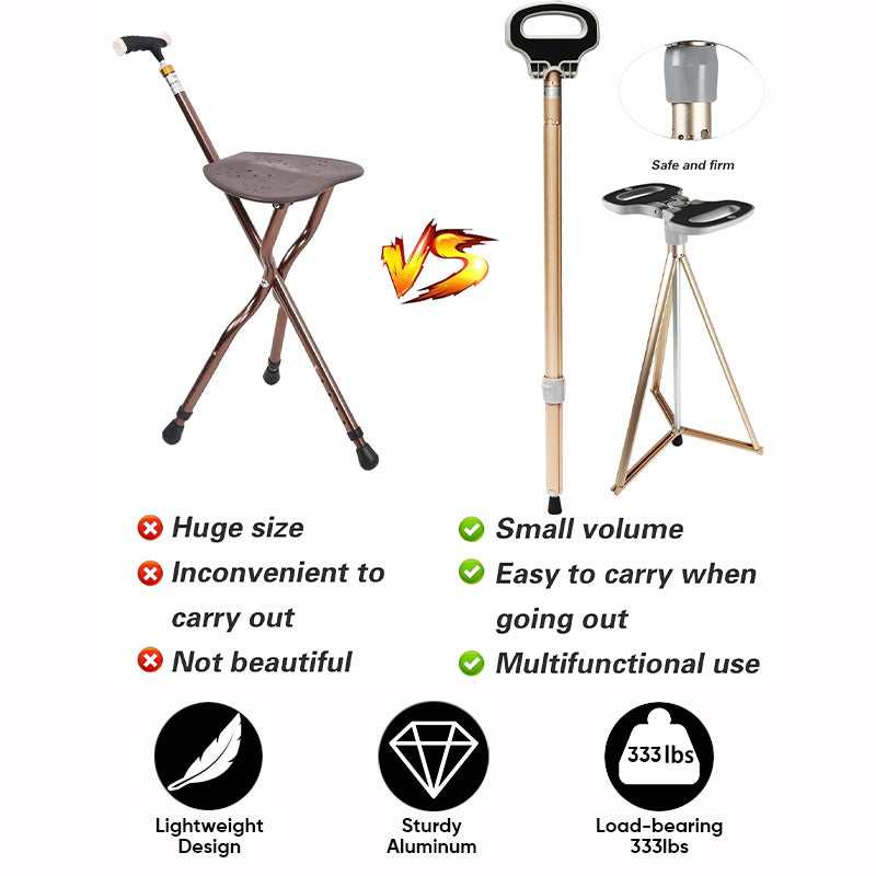 2-In-1 Foldable Walking Cane with Seat