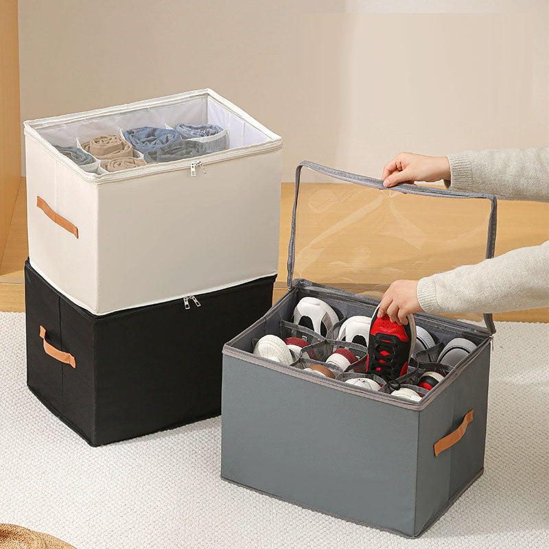 Collapsible Shoe Organizer Box with Transparent Cover