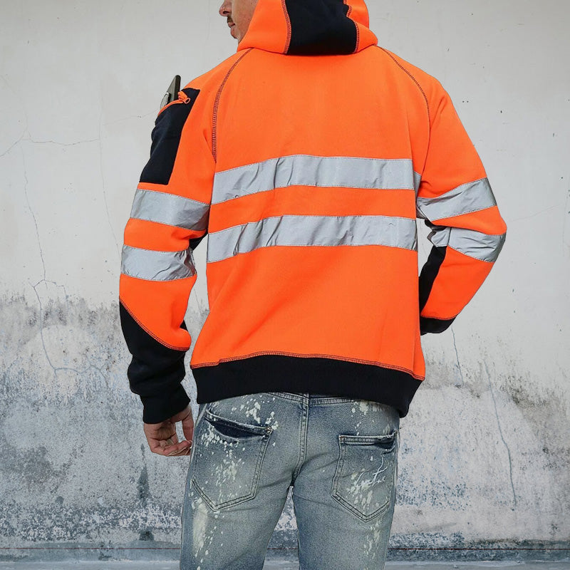 High Visibility Jacket Zips Hoodie Work Zip Hooded Top SweatShirts