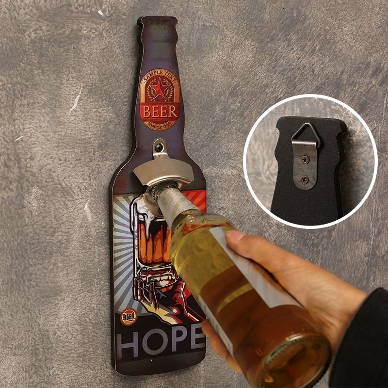 Wall-Mounted Vintage Bottle Opener with Custom Wood Sign