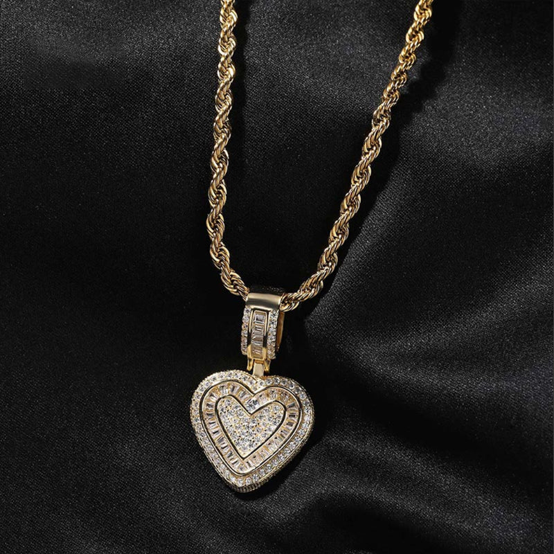Hip Hop Heart Necklace for Women and Men