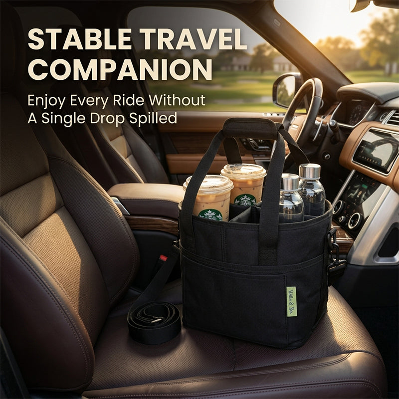 Family Size 4-Compartment Drink Carrier Bag for Coffee Cups & Tumblers