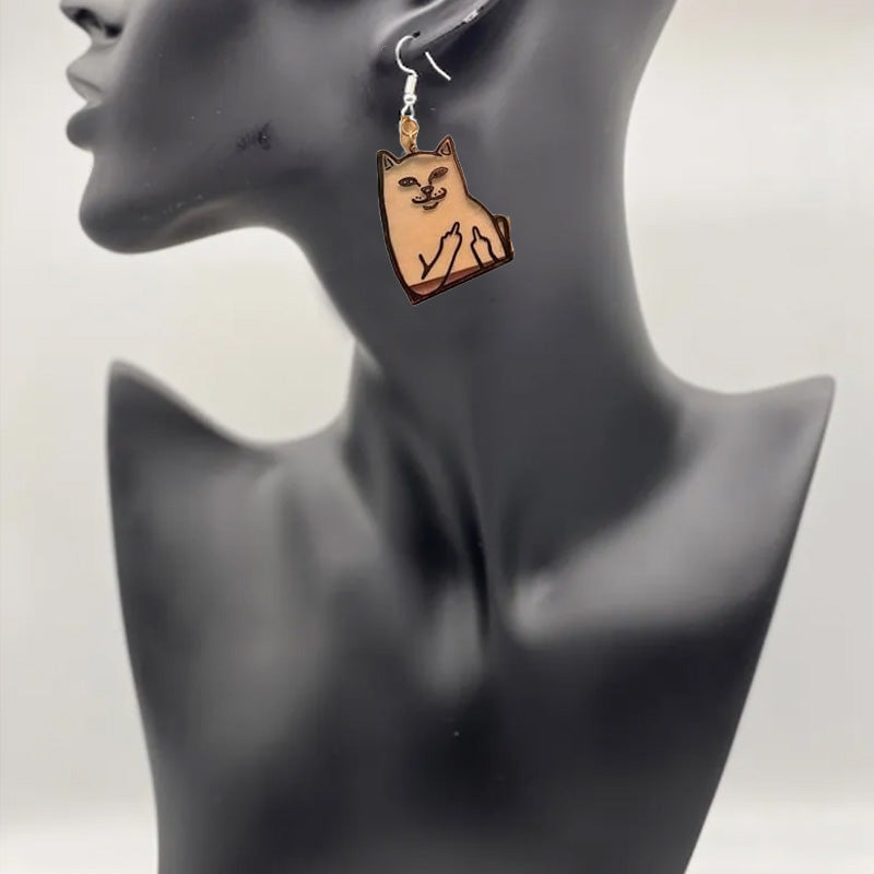 Funny Middle Finger Cat Earrings