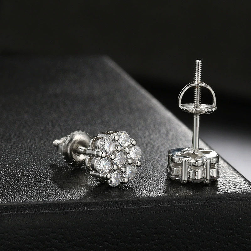 Diamond Flower Earrings-Pair