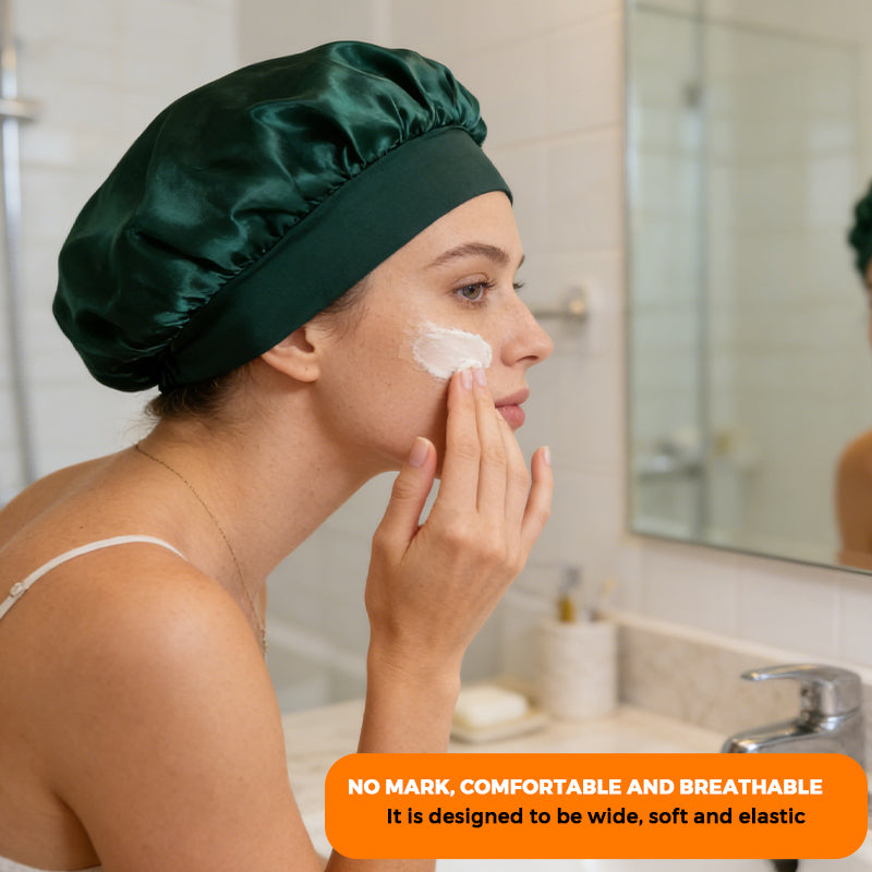 Breathable Silk Satin Sleep Bonnet with Elastic Wide Band