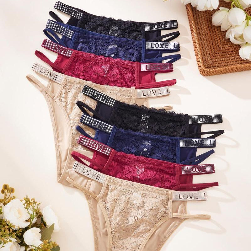 Women's Rhinestone Letter Tape High Waist Panty