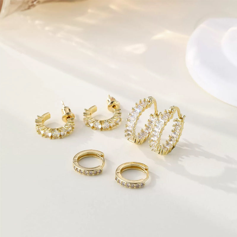 14K Gold-Plated Hoop Earrings Gold Plated Earring Set