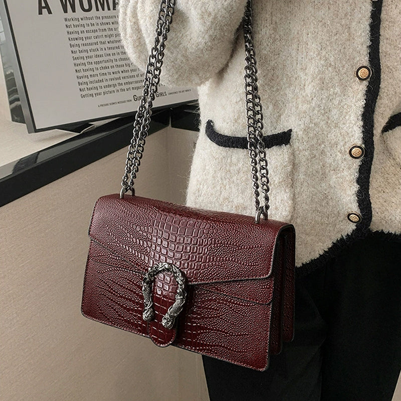 Women's Elegant Crocodile Embossed Square Bag