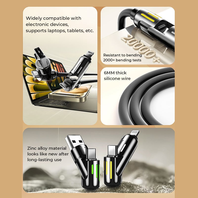 7-Color Breathing Light 240W 4-in-1 USB C Cable