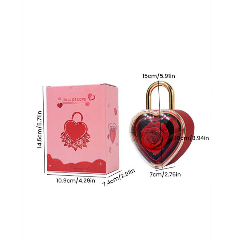 Heart Lock Flip Rose Jewelry Box – Premium Eternal Flower Valentine Gift Box