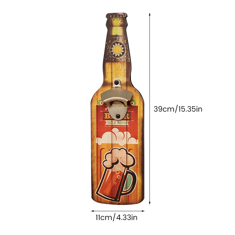 Wall-Mounted Vintage Bottle Opener with Custom Wood Sign