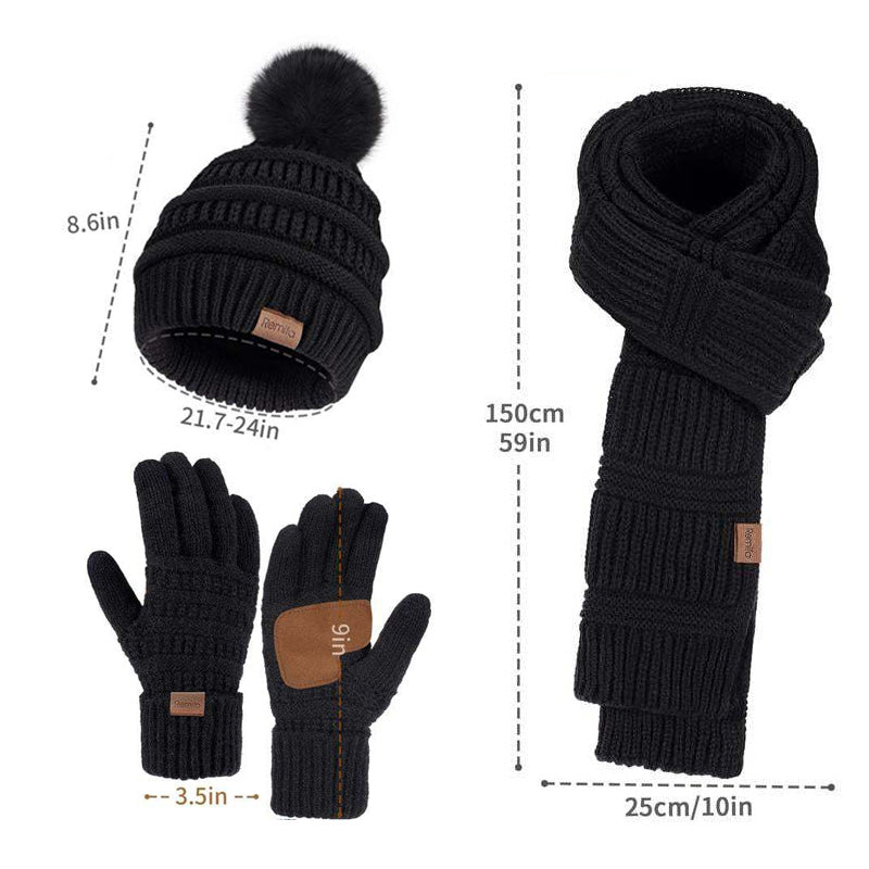 Winter Hat Scarf Touchscreen Gloves Set