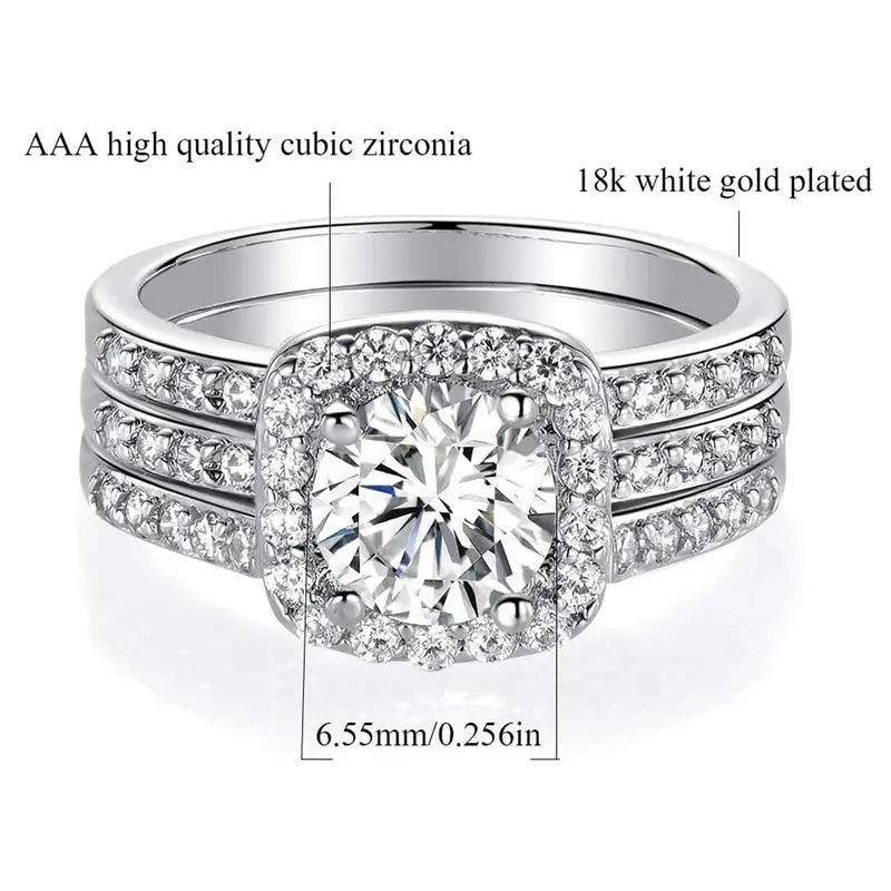 Square Zircon Three-Piece Ring Set