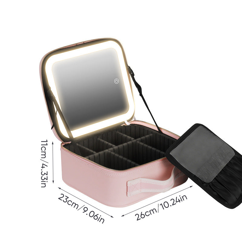 Travel Makeup Case with LED Mirror and Adjustable Dividers