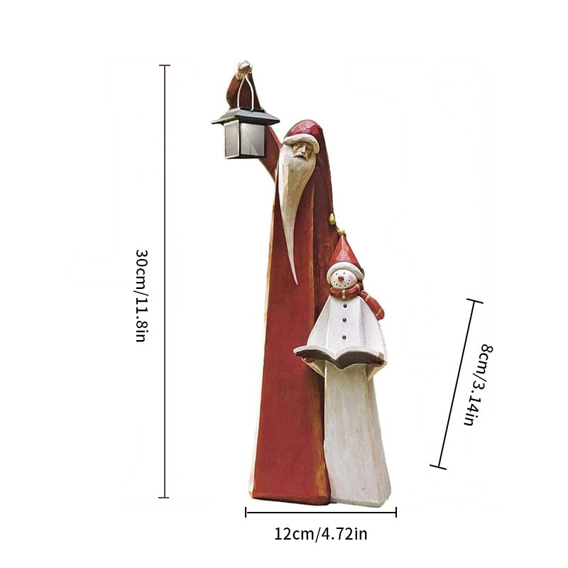 Santa and Snowman Sculpture with Solar Lantern