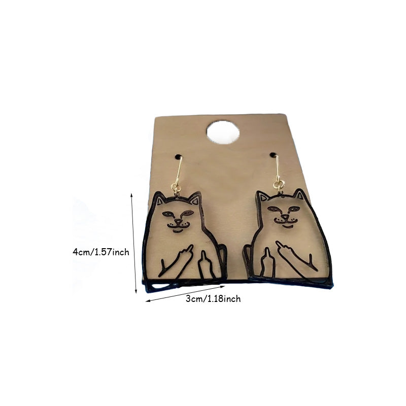 Funny Middle Finger Cat Earrings