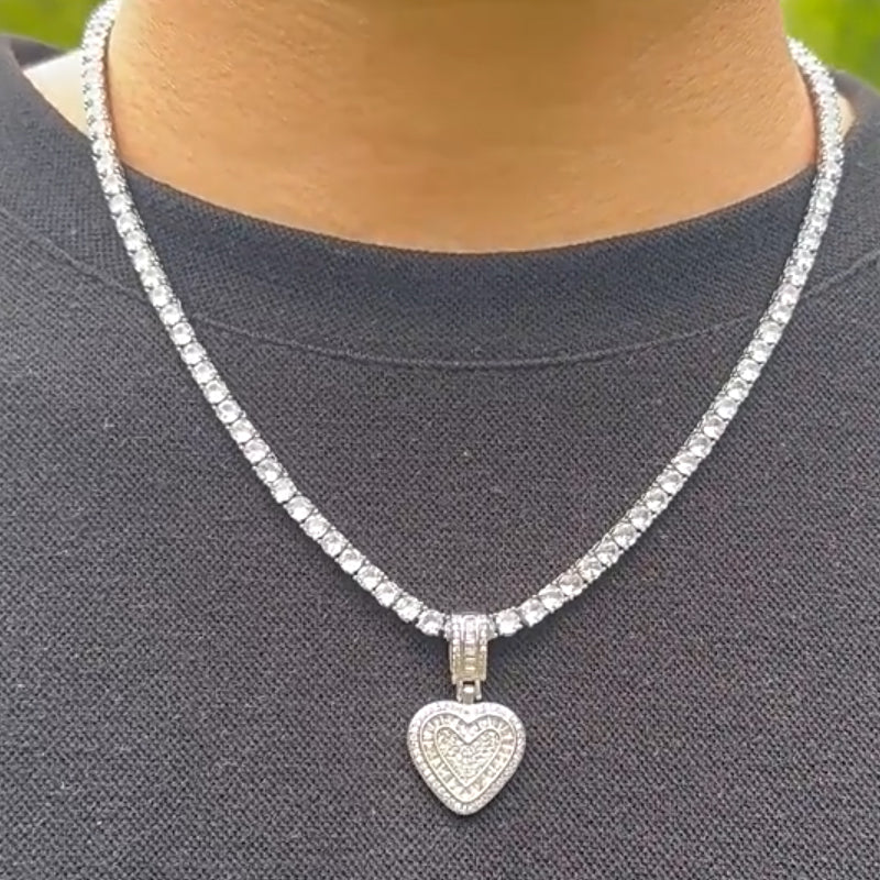 Hip Hop Heart Necklace for Women and Men