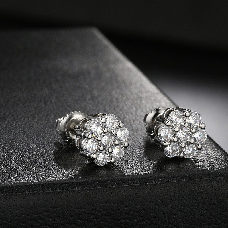 Diamond Flower Earrings-Pair