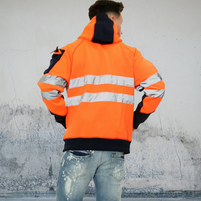 High Visibility Jacket Zips Hoodie Work Zip Hooded Top SweatShirts