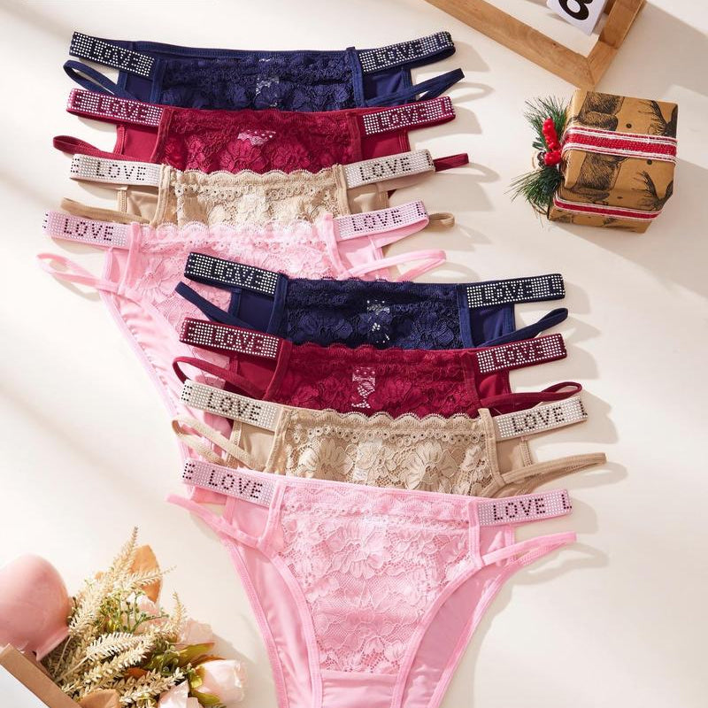 Women's Rhinestone Letter Tape High Waist Panty