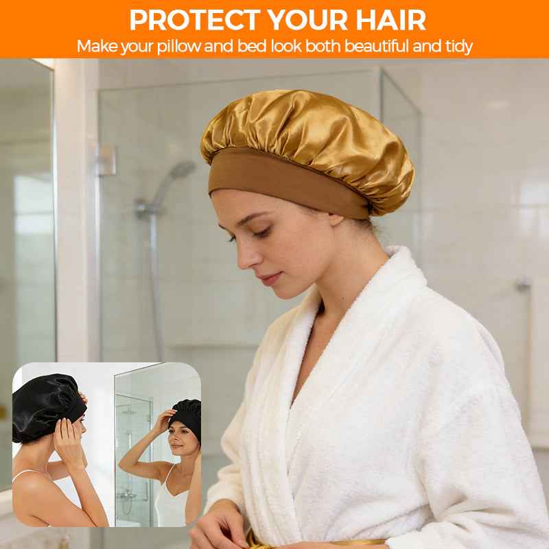 Breathable Silk Satin Sleep Bonnet with Elastic Wide Band