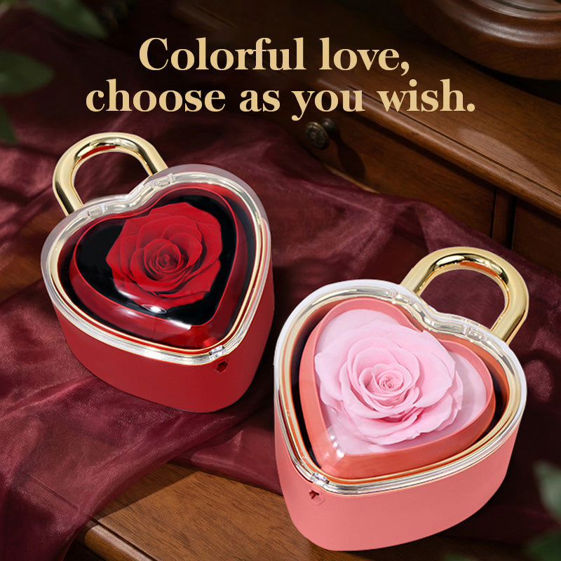 Heart Lock Flip Rose Jewelry Box – Premium Eternal Flower Valentine Gift Box
