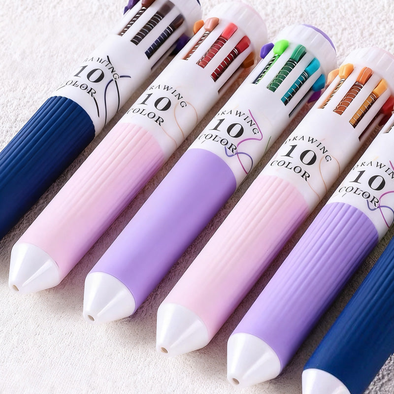 6-Pack Multicolor Pens – 10-in-1 Colored Ballpoint Pen Set