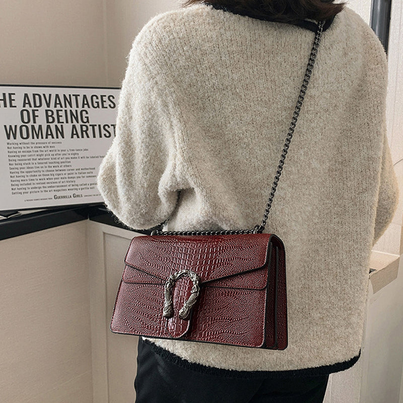 Women's Elegant Crocodile Embossed Square Bag