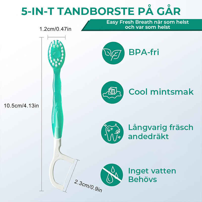 Minitandborste 5 i 1 verktyg (tandkräm + tandtråd + plocka + tungskrapa) Bärbar reseset