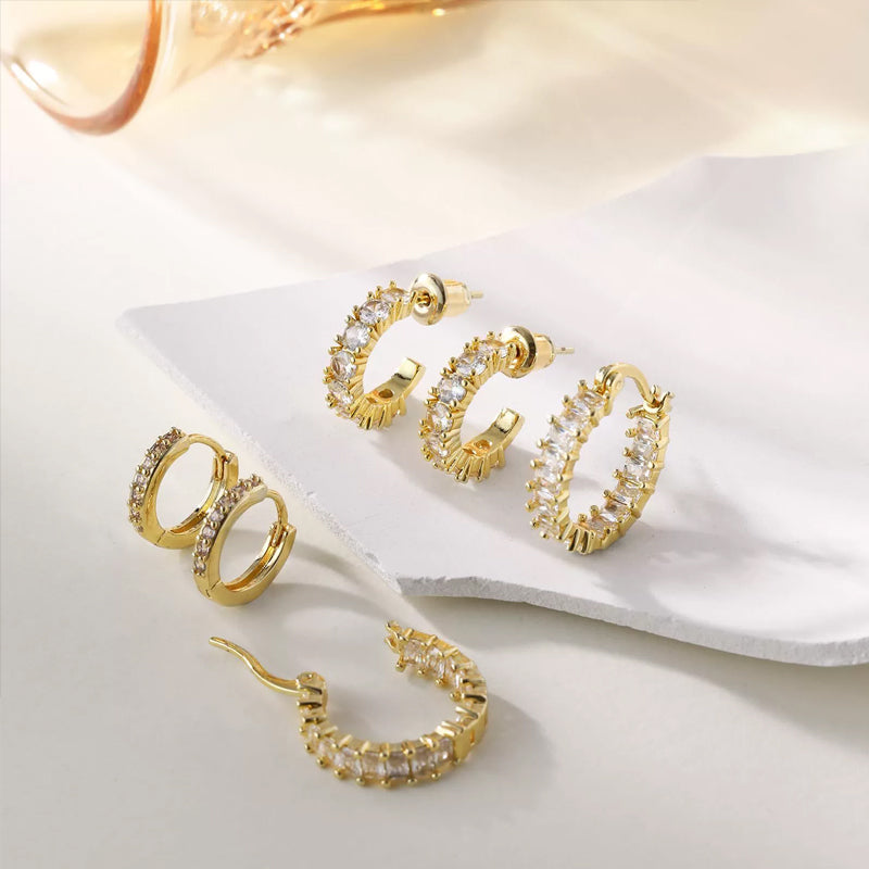 14K Gold-Plated Hoop Earrings Gold Plated Earring Set
