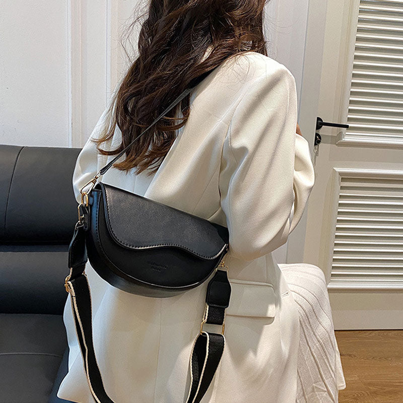 Women’s Fashion Saddle Crossbody Bag with Wide Strap