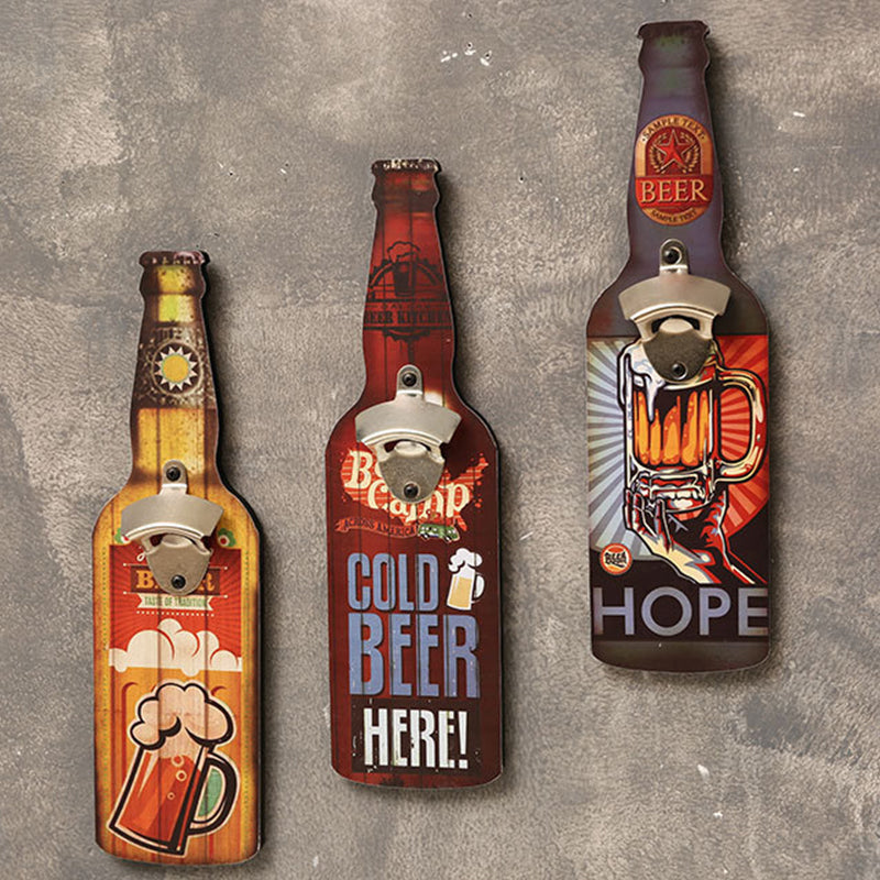 Wall-Mounted Vintage Bottle Opener with Custom Wood Sign