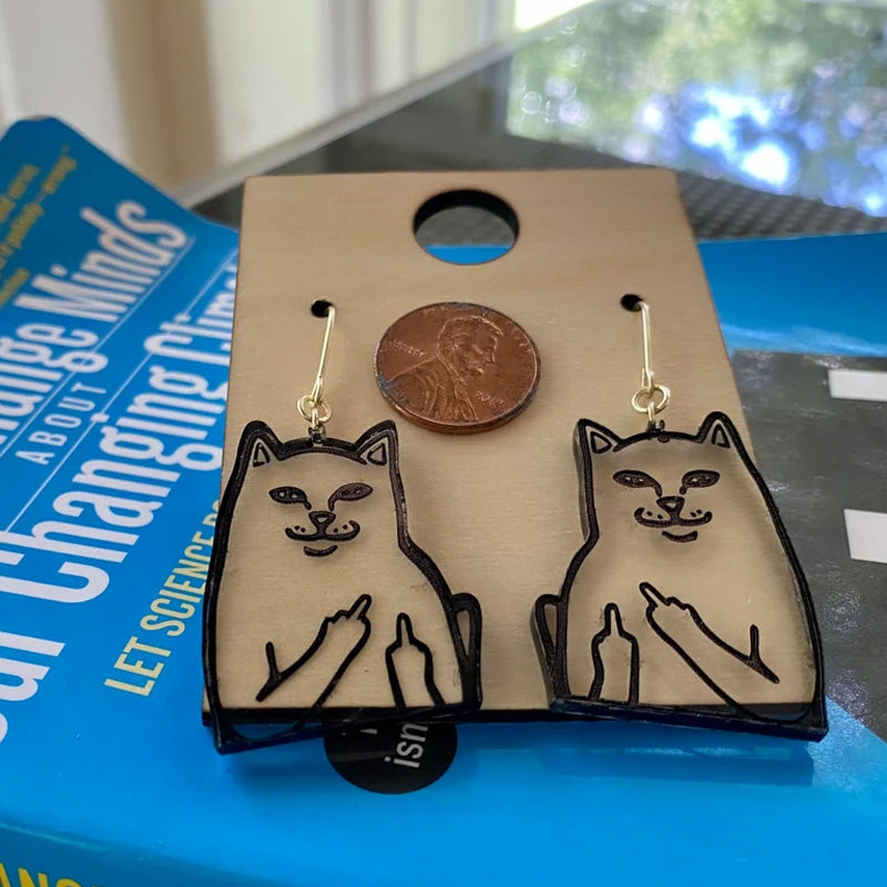 Funny Middle Finger Cat Earrings