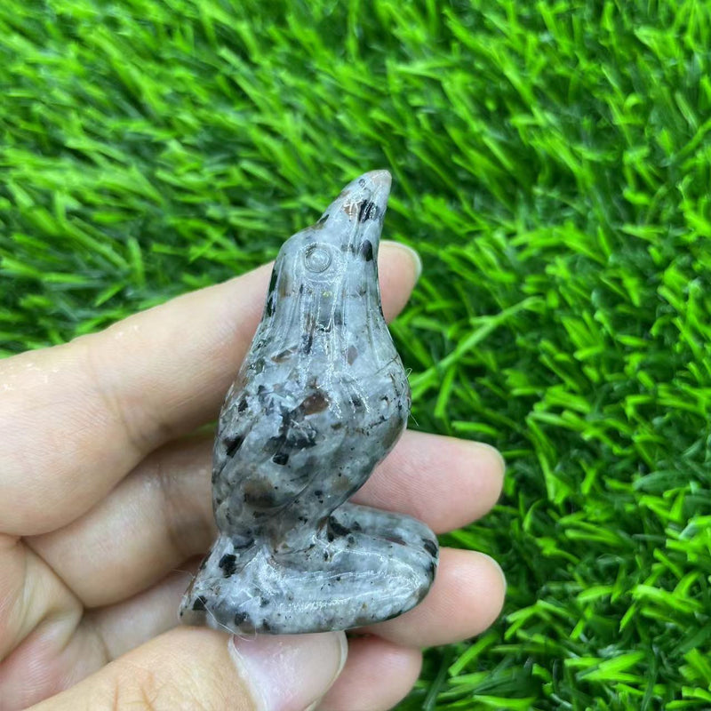 Gemstone Carved Crow Ornament