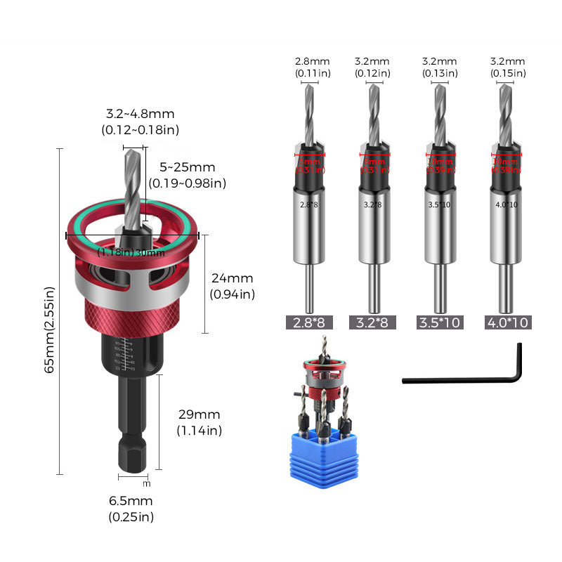Adjustable Woodworking Countersink Drill Bit Set