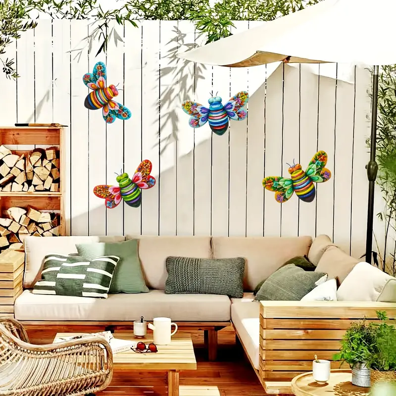 Iron Bee Art Skulptur Hängande väggdekorationer för trädgård